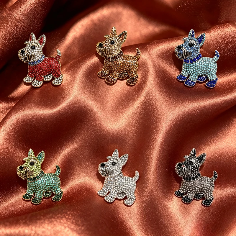 Strass-Scottie-Hund-Brosche, Retro Kristallbesetzte Schnauzer-Welpen-Anstecknadel, Mehrfarbiger Tier-Schmuck-Accessoire