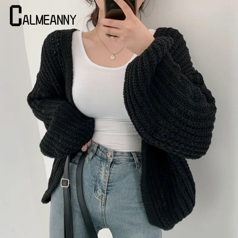 Autumn Leisure Korean Stytle Streetwear TopsCoat Chic Wind y2k Sweater Vintage Harajuku Lantern Sleeve Women Cardigan Sweater