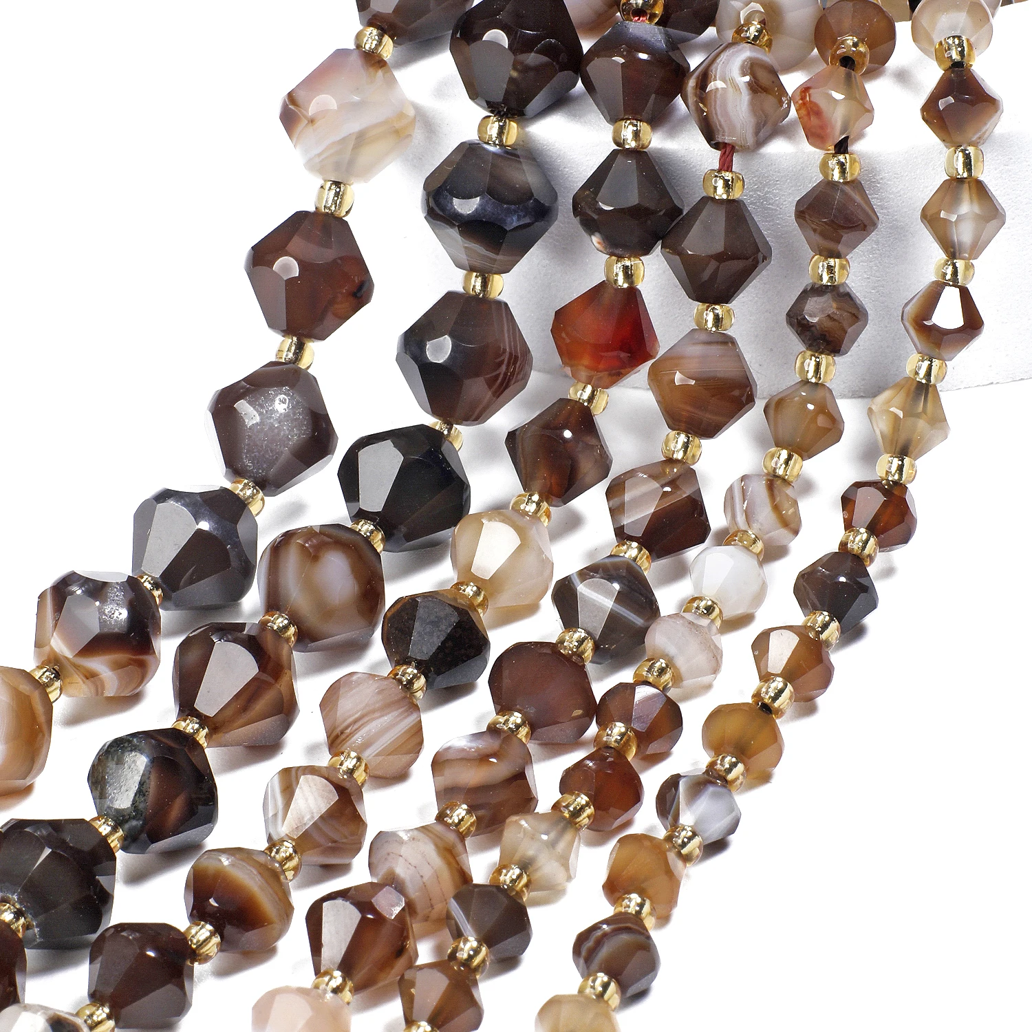 Wholesale Natural Coffee Stripe Agate Stone Beads 6-10mm Faceted Bicone Shape Beads for Jewelry Making Diy Beading Accessories