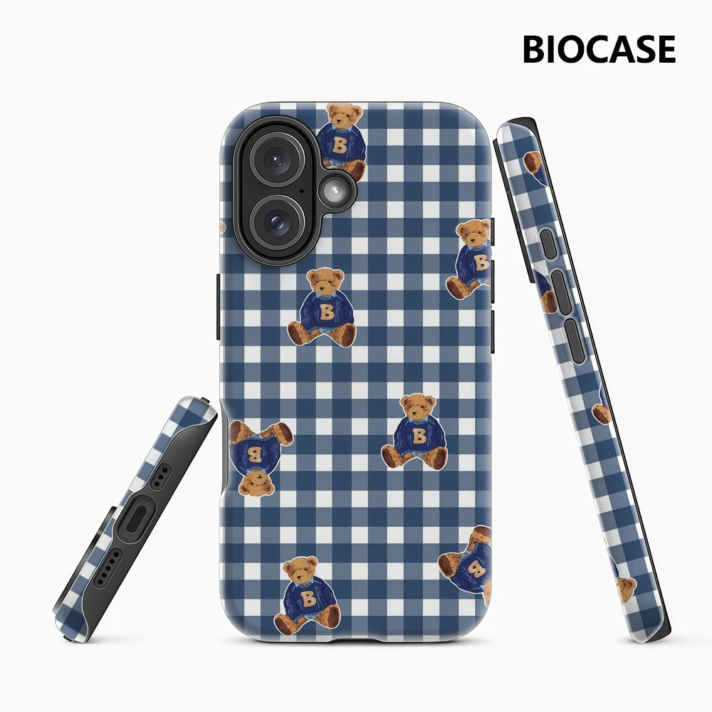 Karierte Teddy-Charm-Handyhülle für iPhone 17 Must-Haves für iPhone 17 16 15 14 13 12 Pro Max Plus, doppellagige Rückseite