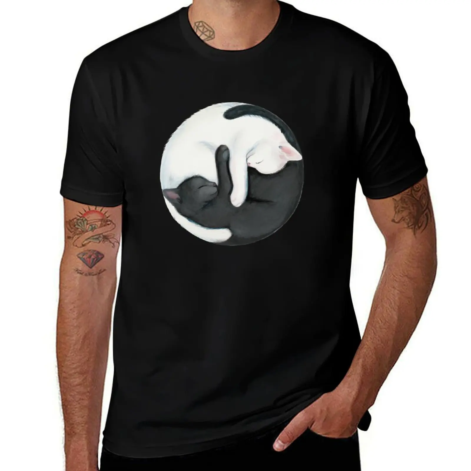 Yin Yang Balancing Cats T-Shirt Casual Work Wear T-Shirt