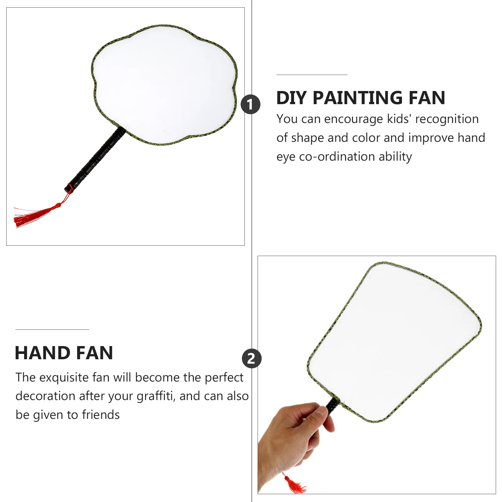 

4Pcs Blank Painting Fan DIY Craft Premium Wood Hand Fan Kids Graffiti Creative Educational Home Decoration Kids Graffiti Toy