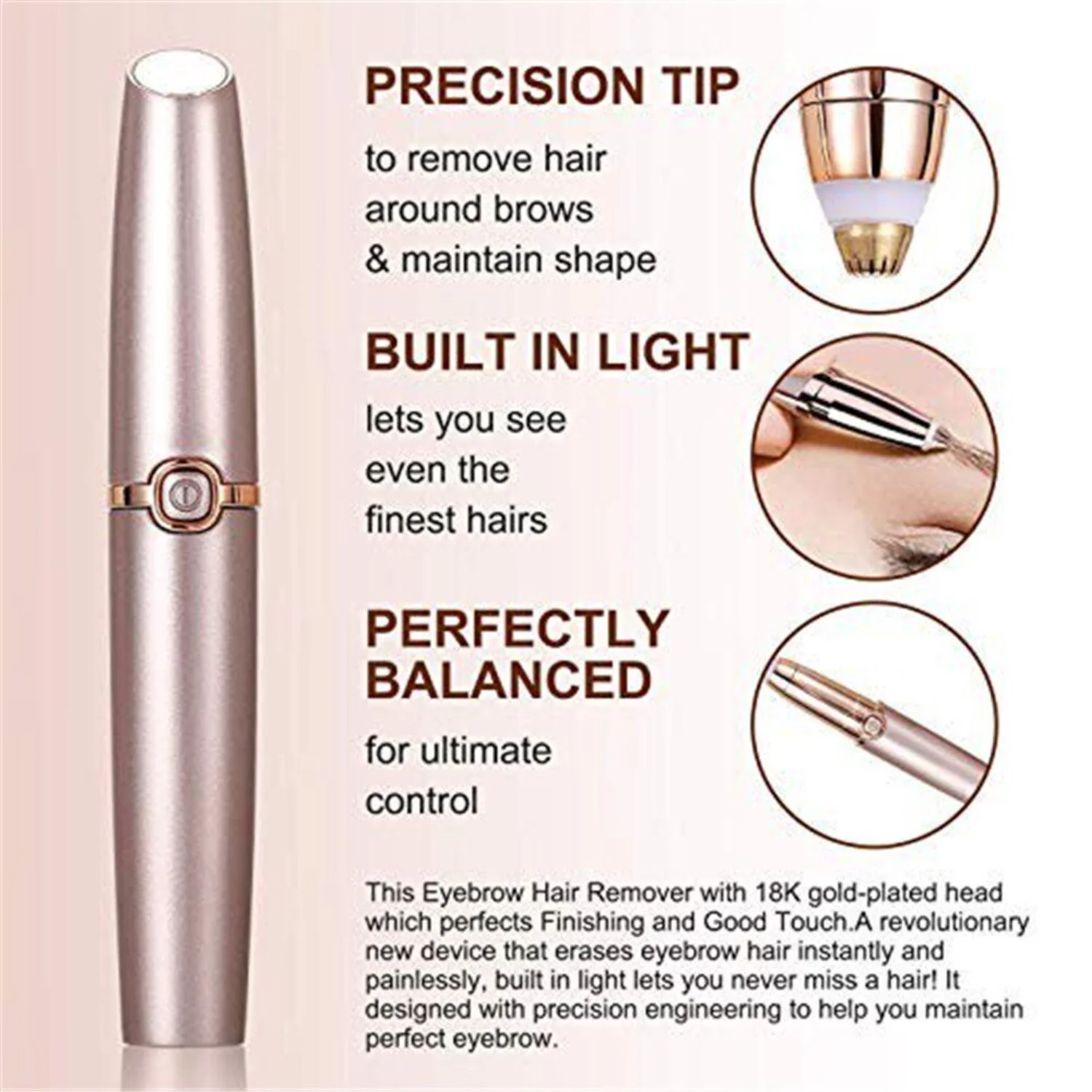 

2023 Upgraded Electric Eyebrow Hair Remover with LED Light - Painless Precision Trimmer for Men and Women - Portable Facial Hair