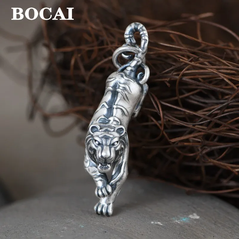 

BOCAI New real S990 pure silver retro matte silver men's pendant Thai silver three-dimensional tiger pendant for man