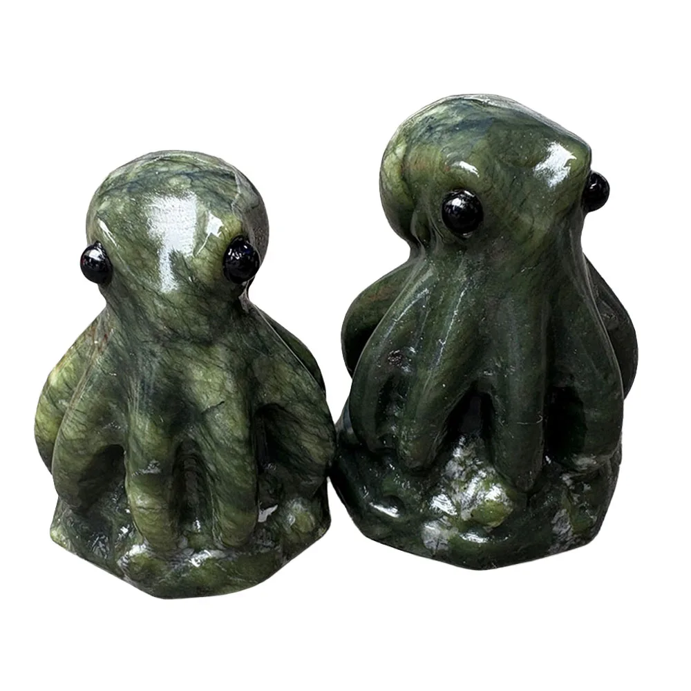 Custom 6cm Xiuyan Jade Octopus Crystal Carving - Handcrafted Healing Gemstone Sea Animal Figurine