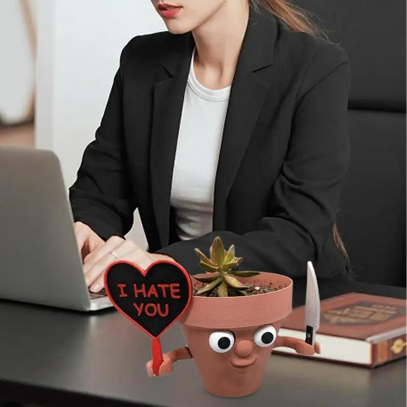 

Angry Flowerpot For Indoor Plants With Angry Expression Funny Resin Pot Holding Knives And Heart Succulent Plant Pots