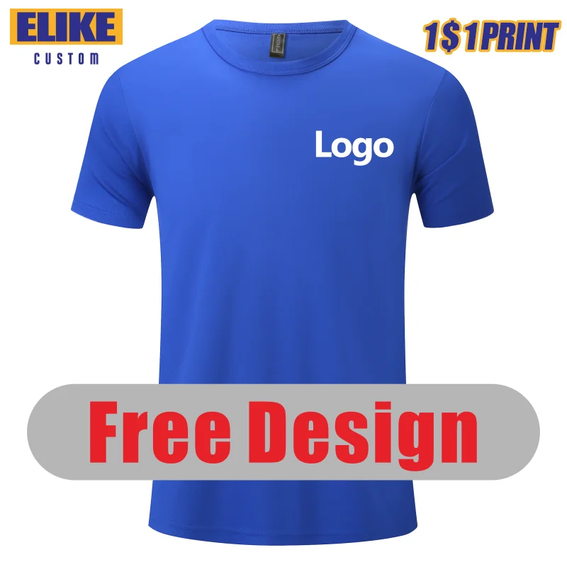 

ELIKE Cheap Quick-Drying Breathable Sports T Shirt Custom Logo Embroidery Printed Personal Group Design Summer Men And Women Top