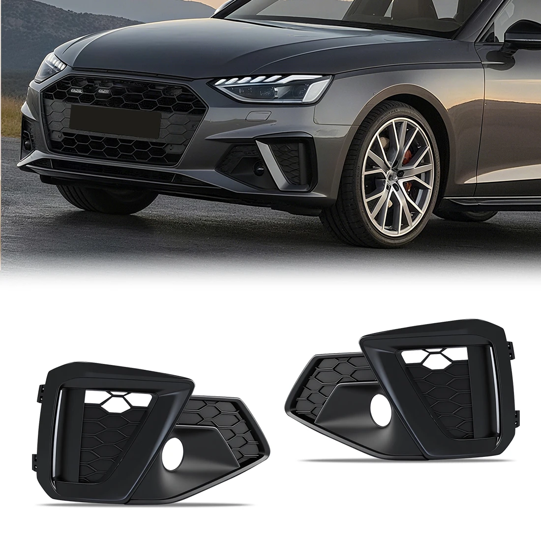 

Решетка переднего бампера, противотуманная фара, крышка для Audi A4 B9 A4 Sport 2020 2021-2024, противотуманная фара, решетка, украшение рамки автомобиля 8WD807681M