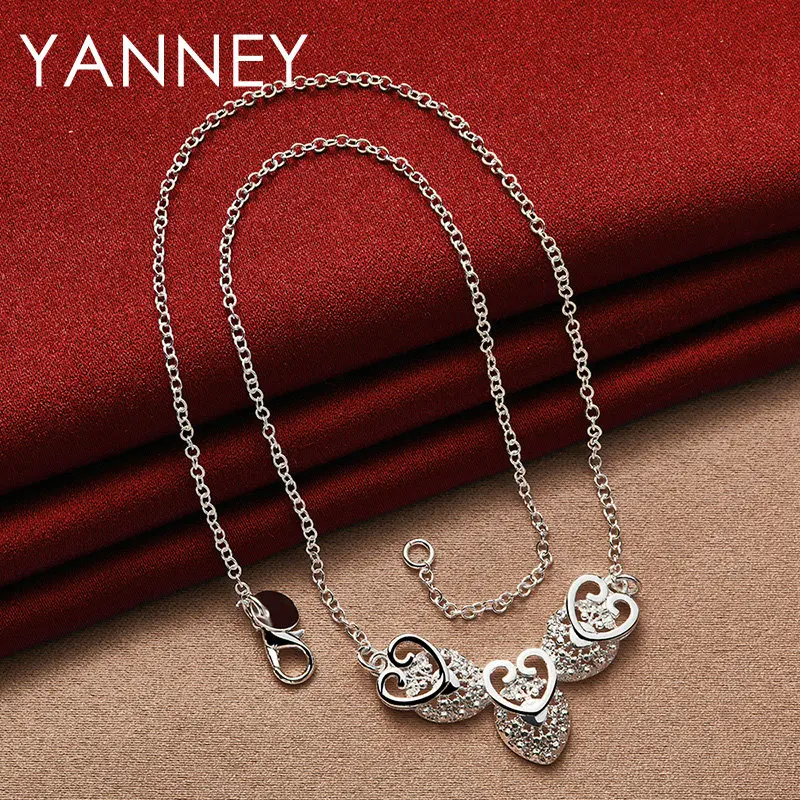 New 925 Sterling Silver 18 Inches Charm Heart Necklace For Woman Wife Fashion Luxury Jewelry Party Engagement Gift