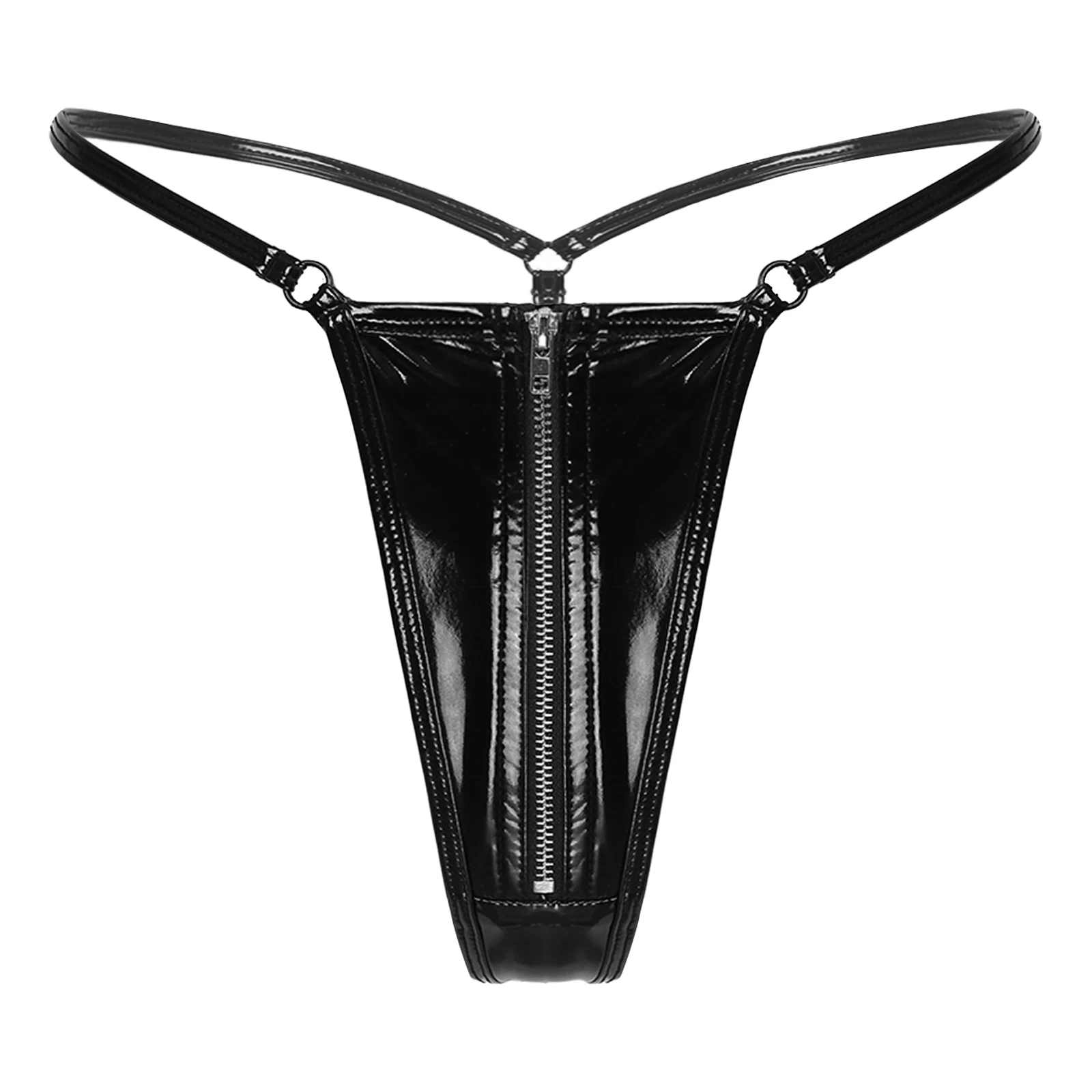 

Womens Zipper Crotch G-string Wet Look Patent Leather T-back Thong Micro Underwear Sexy lingerie briefs Exotic costumes