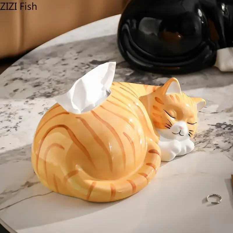 

Creative Cartoon Orange Cat Shaped Tissue Box Coffee Table Desk Decoration Ceramic Tissue Box Bedside Table Paper Towel Case