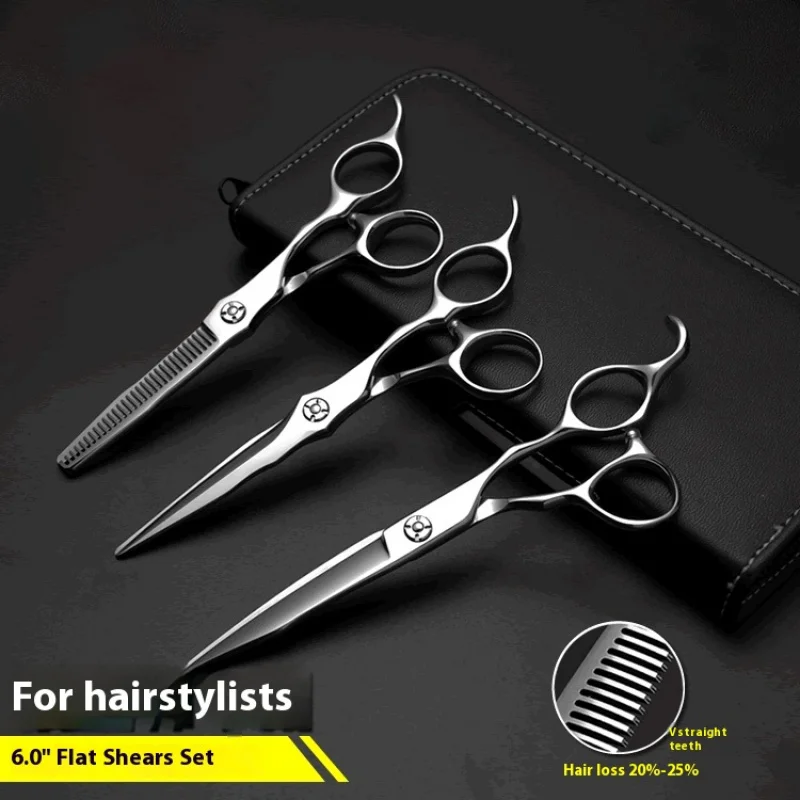 

6.0-Inch Japan440C Hairdressing Scissors Salon Hairstylist Professional Flat Cutting Thinning Haircut Barber scissors set