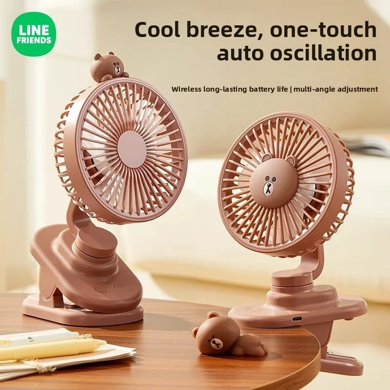 

LINE FRIENDS Brown Cony Sally anime cartoon cute mini desktop fan kawaii for home office desktop clip USB rechargeable fan gift