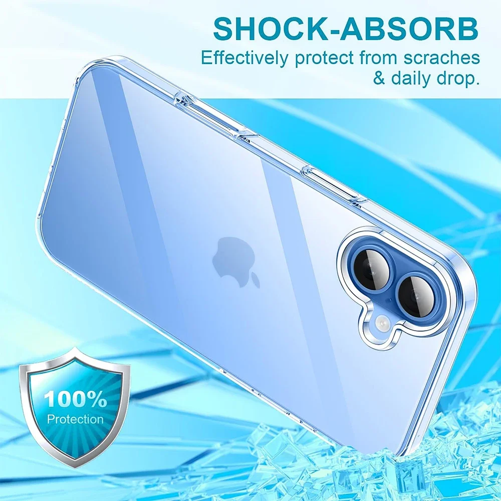 360 °   Funda protectora de cuerpo completo para iPhone 16, 15, 14, 13, 12, 11 Pro Max Plus Mini, cubierta dura transparente híbrida, carcasa suave de silicona