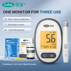 Cofoe Multifunction Cholesterol Uric acid Blood Glucose Meter Glucometer Kit Diabetes Gout Tester Blood Sugar Monitor Test Strip