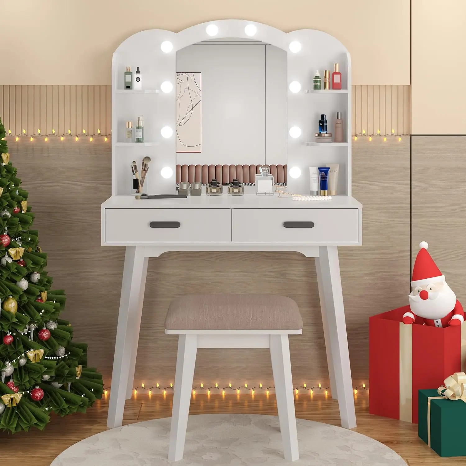 Makeup Vanity Desk with Mirror, Makeup Vanity with Drawers and Chair White Vanity with Chair