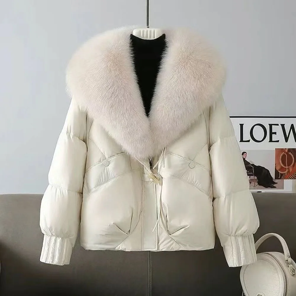 Women Big Faux Fur Collar Cotton Padded Jacket Thick Loose Version Warm Winter Coat Fashion Daily Casual Outerwear For Ladies