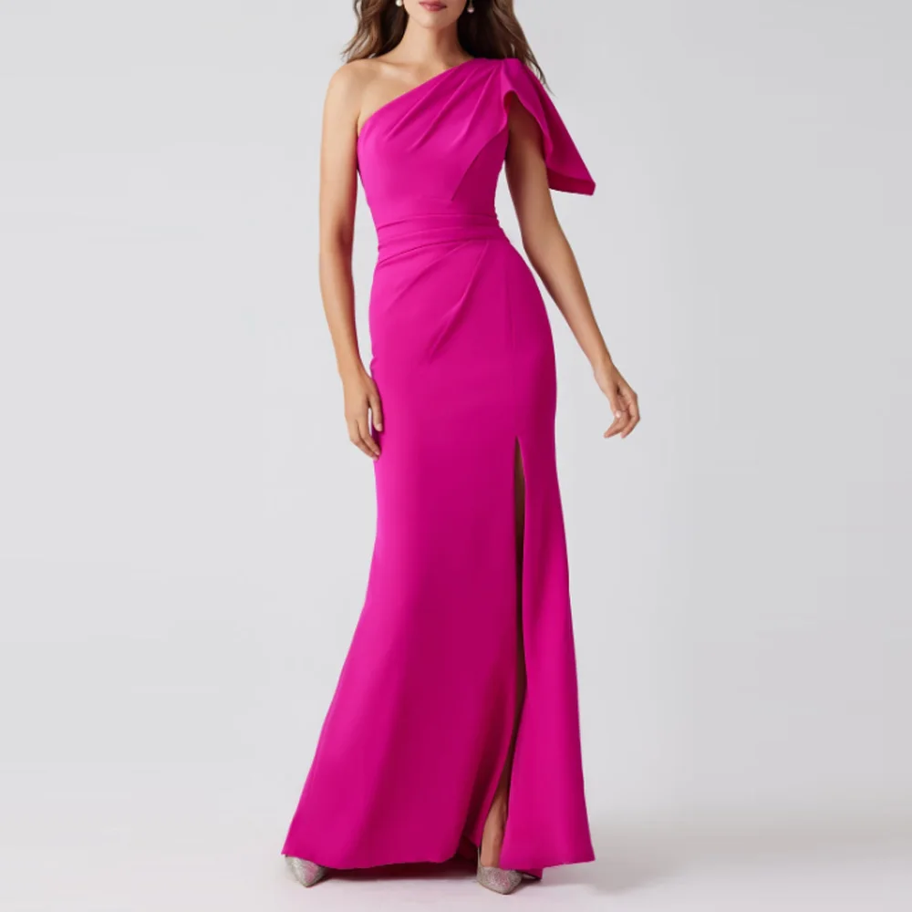 

Индивидуальные вечерние платья для матери невесты с драпировкой на одно плечо, ярко-розовые выпускные платья, вечерние платья для женщин, платья для свадебных вечеринок