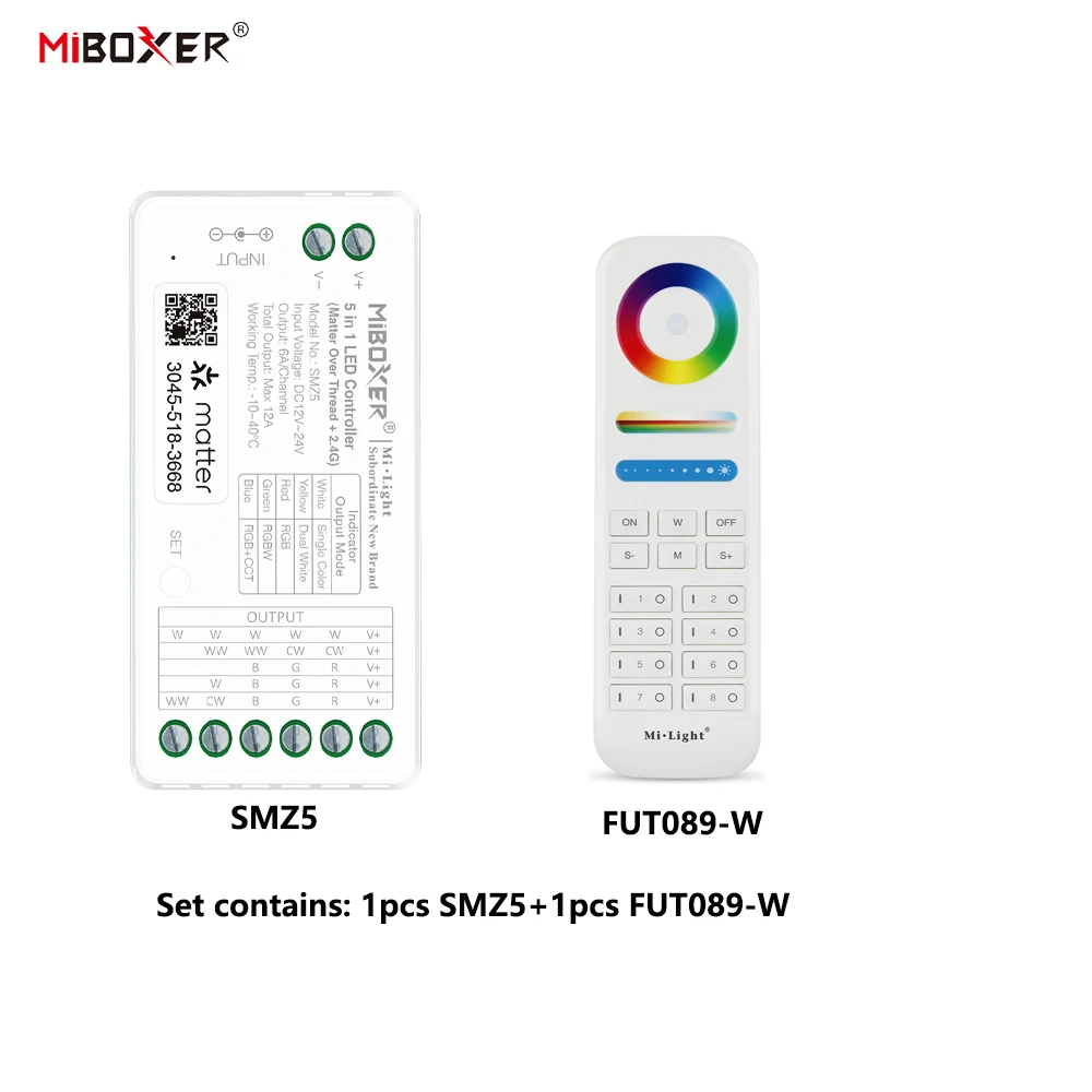 Miboxer SMZ5+FUT092 DC12-24V 5in1 Controller Matter Over Thread+2.4GHz Tuya APP WIFI Single/Double Color  RGBCCT LED Strip Light