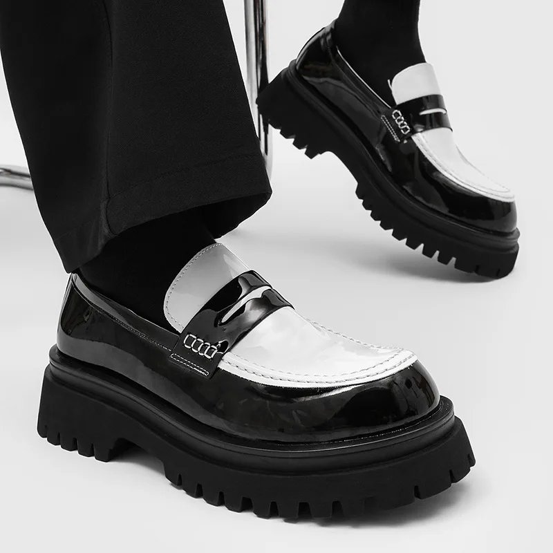 men casual business wedding formal dress shoes slip-on lazy shoe patent leather summer loafers platform sneakers trendy footwear