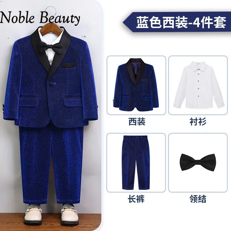 Костюм для мальчика на свадьбу 2024, детский торжественный костюм, комплект, новейший костюм хозяина, модный тканевый костюм для выступлений на фортепиано