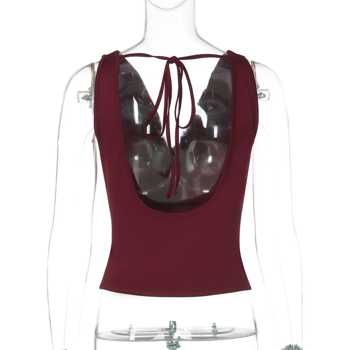 Hugcitar Swing-Kragen Einfarbiges Slip-Kleid Rückenfreies Schnür-Top Sexy Schlankes Crop-Top Frühling Sommer Damen Neue Mode Outfit Urlaub Club – Detail 4