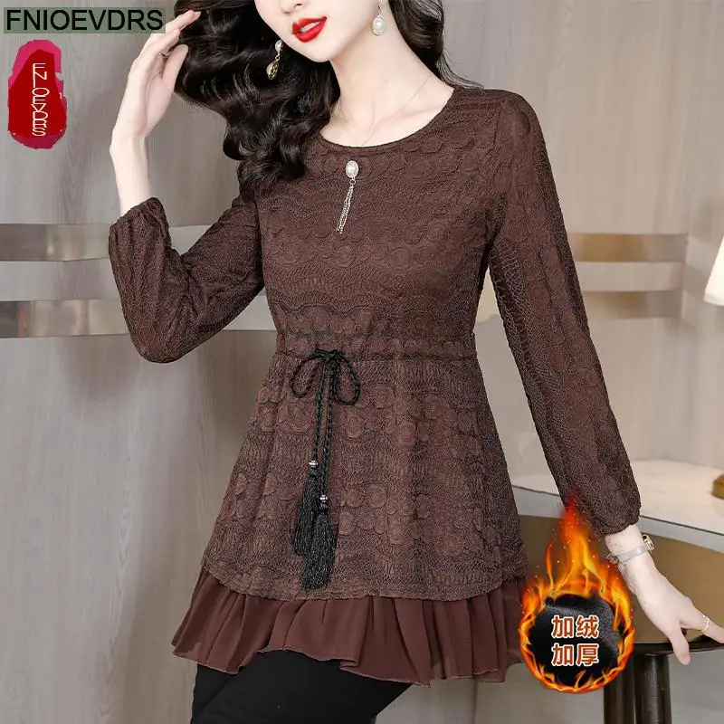 2022 Basic Shirt Tunic Tops Hot Sales Women Long Sleeve Elegant Office Lady Patchwork Sheer Belly Design Peplum Top Blouses