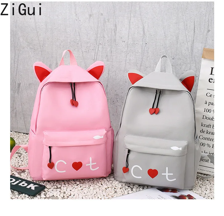 4Pcs Waterproof Backpack School Light Weight Trendy Climbing Travel Bag Women Middle School Student Canvas Cute Cat Backpack