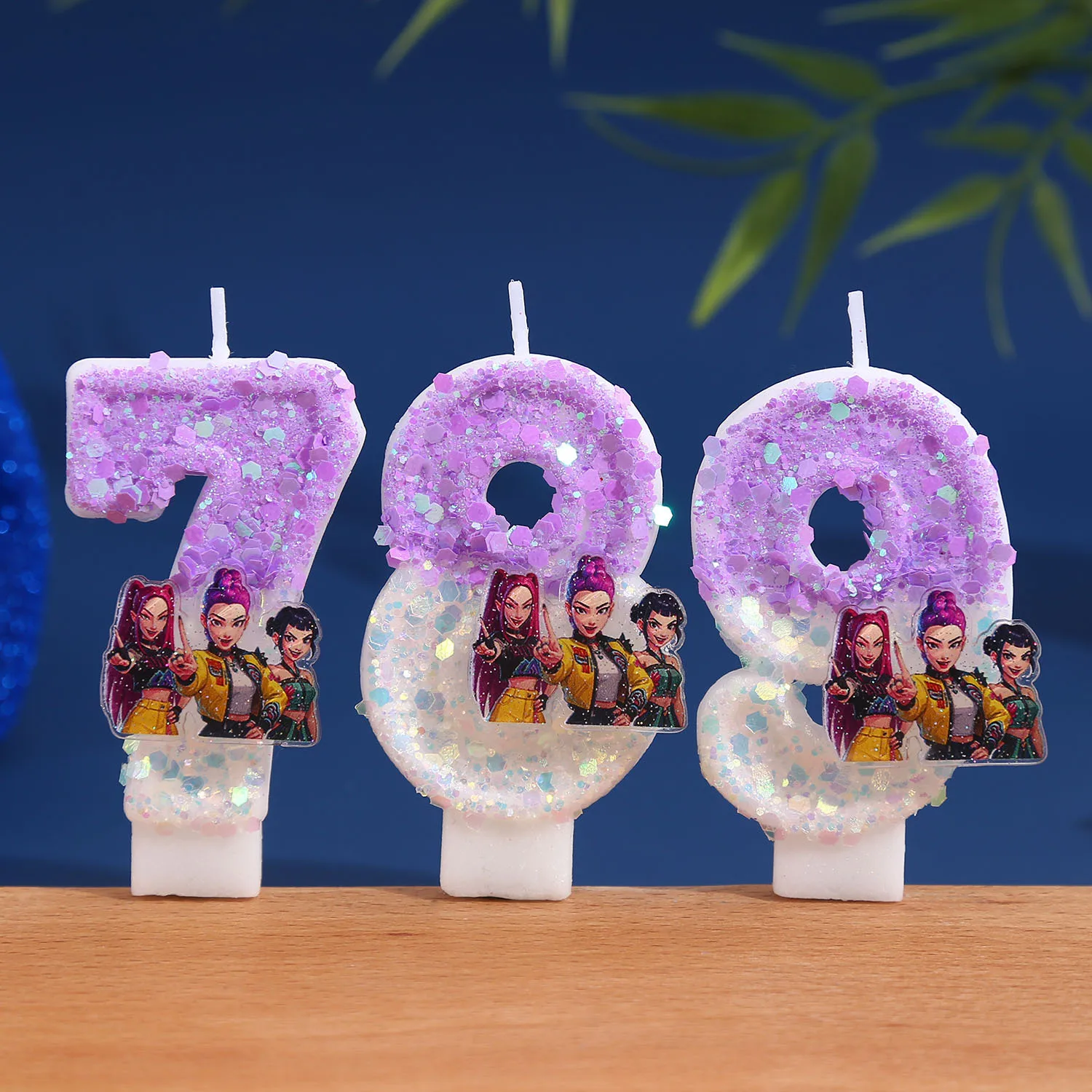 Kpop chasseurs de démons bougie d'anniversaire décoration de gâteau paillettes 3D numéro 0-9 bougie enfants fille fête d'anniversaire décoration de gâteau réception-cadeau pour bébé
