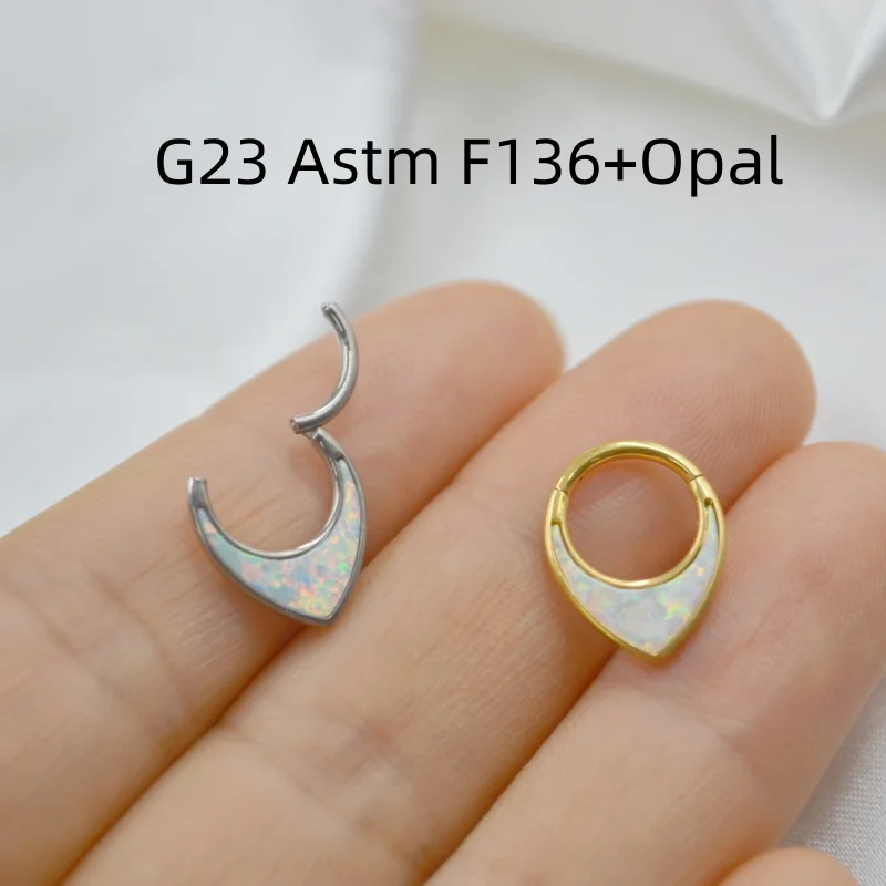 10pcs G23 F136 CZ Opal Titanium Heart Nose Hoop Septum Clicker Ring Earring Ear Tragus Helix Diath Cartilage 16G Body Piercing