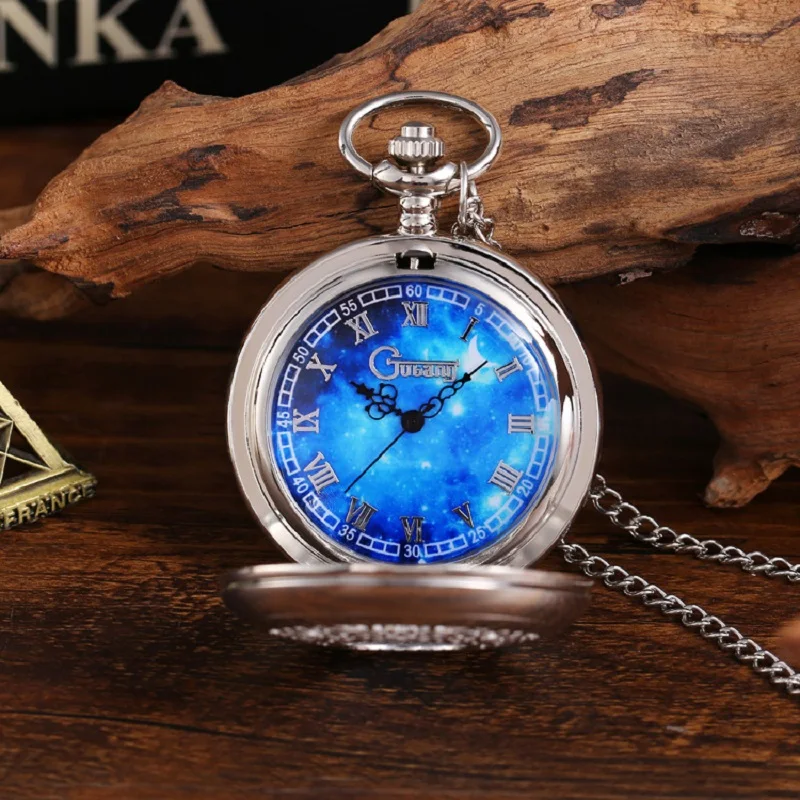 12 Types New Fashion Silver Starry Sky Hollow Retro Pocket Watch Creative Gift Necklace Clock Chain Watches Birthday Gifts