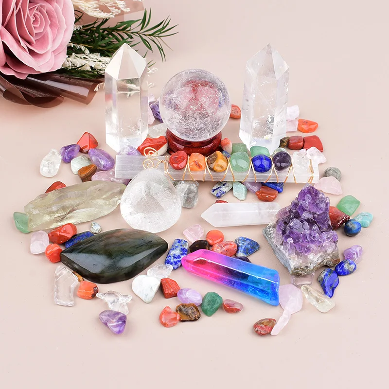 Assorted Natural Crystal Set with Points Sphere Cluster Crushed Stones Reiki Healing Crystal Collection Home Decor Gift Souvenir