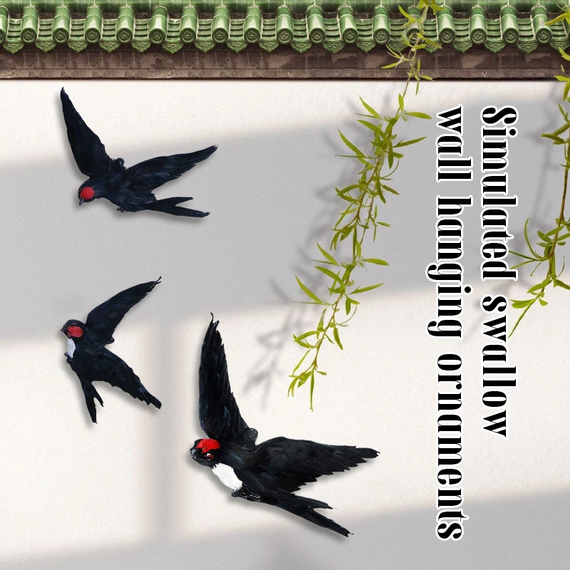Simulated Swallow Wall Hanging Decor Crafts Wall Background Decor Bird Photography Props Real Feathers Bird Ornaments