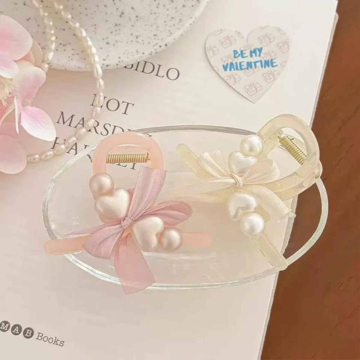 1 قطعة/2 قطعة لطيف الحلو اللؤلؤ القوس انتزاع كليب متوسطة نصف التعادل دبوس الشعر الربيع الصيف القرش كليب الكورية كليب أغطية الرأس #2