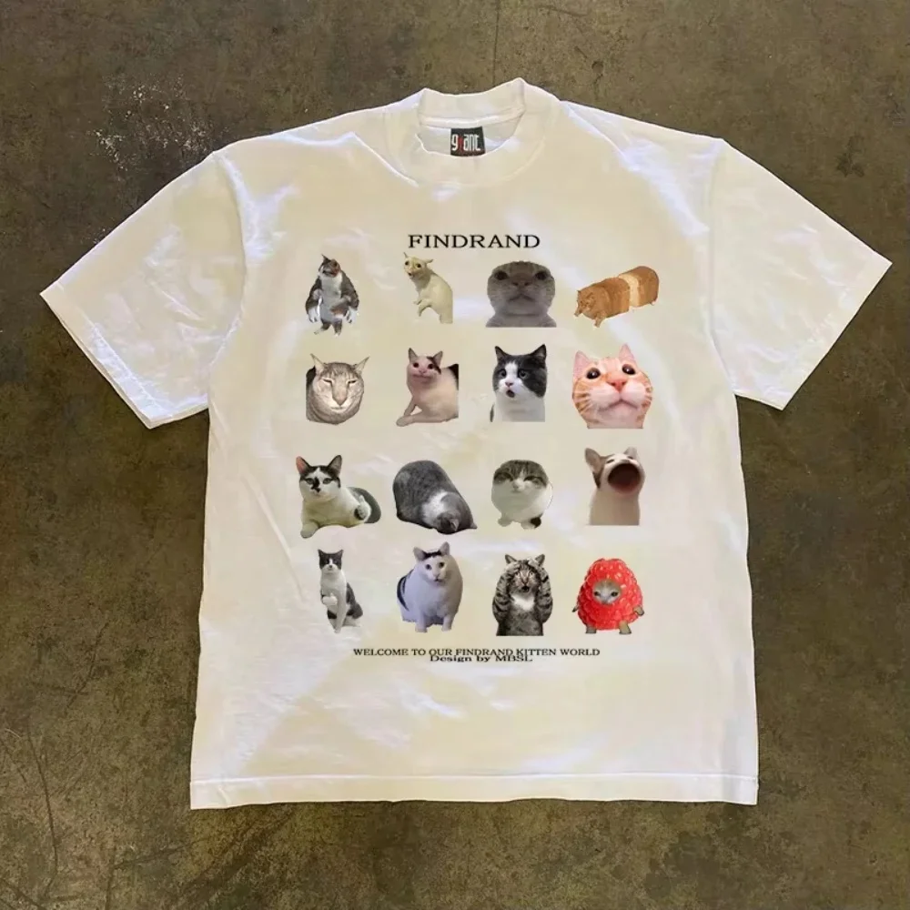 Summer Latest Style Fun Cat Print Pure Cotton T-Shirt - Breathable, Comfortable, Fashionable, Trendy Couple's Outfit, Streetwear