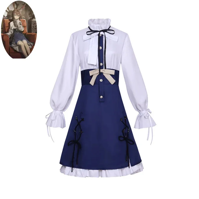 Anime Game Arknights Amiya Cosplay Costume White Shirt Dress Wig Hair Hoop Ears Adult Woman Cute Christmas Halloween Suits;2k,j'