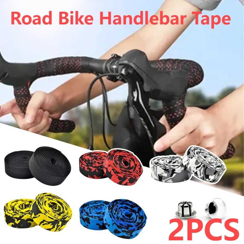 2pcs Road Bike Handlebar Tape Camouflage Cycling Wrap Wicking Tape Damping Stretch Absorb Sweat Anti-slip Handle Bicycle Belt