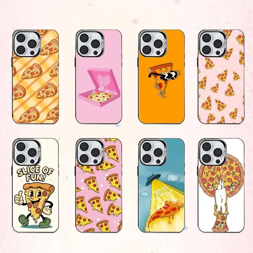 

D-Delicious cartoon pizza Phone Case For iPhone17,16,15,14,13,12,11 Plus,Pro Max Colored Silver Plated Inside Cover