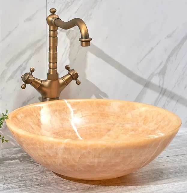 Modern Light Yellow Color Honey Onyx Hand Washing Bowl  Marble Bathroom Countertop Sink Hand Washing Bowl