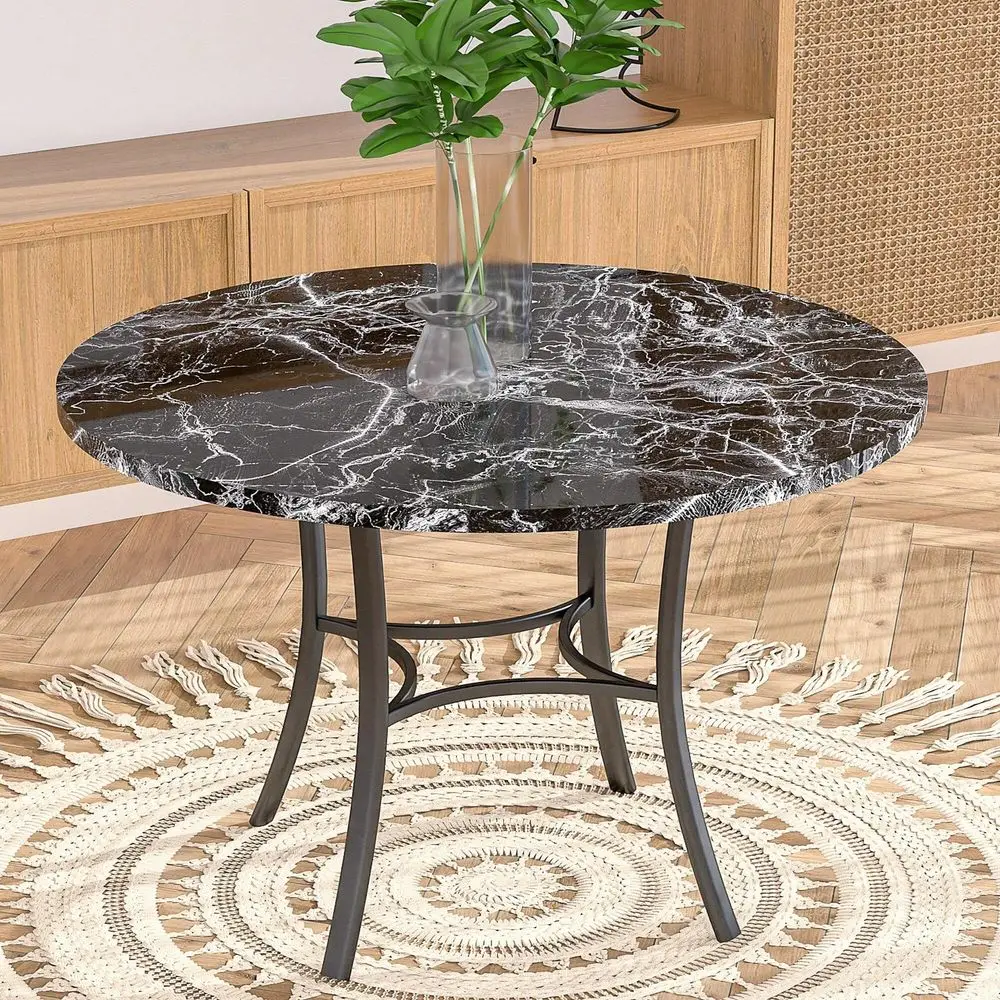 

36 Round Dining Table, Faux Marble Dinette With Metal Frame For Kitchen, Apartment, Home, SpaceSaving