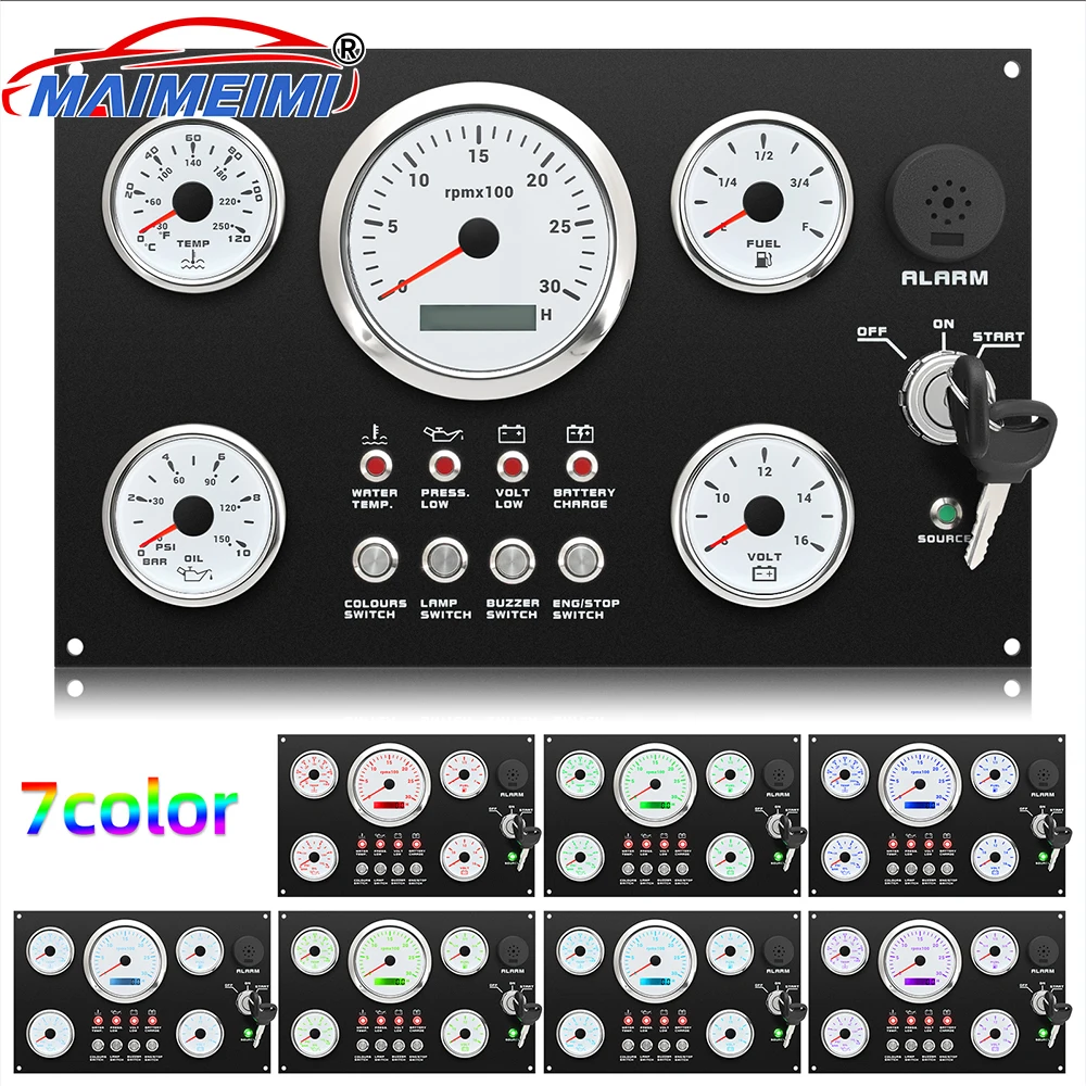 لوحة تبديل 12 فولت مع مقياس سرعة الدوران 0-3000 دورة في الدقيقة 0-120 ℃ مقياس الوقود E-F لدرجة حرارة الماء 0-10BAR ضغط الزيت 8-16 فولت مجموعة السيارة الجهد #2