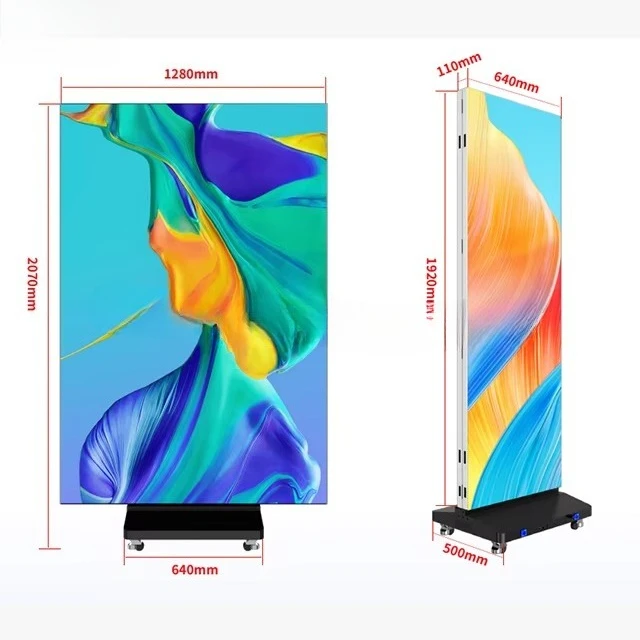 Indoor Double Sided Foldable LED Poster Screen P1.86 P2.5 GOB Indoor Wheeled Standing Type Three-fold LED Poster Display Screen
