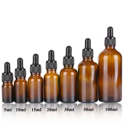 6/12/24pcs 5ml 10ml 15ml 20ml 30ml 50ml 100ml Amber Glass Dropper Bottles with Glass Pipette for Cosmetic Perfume Essential Oils