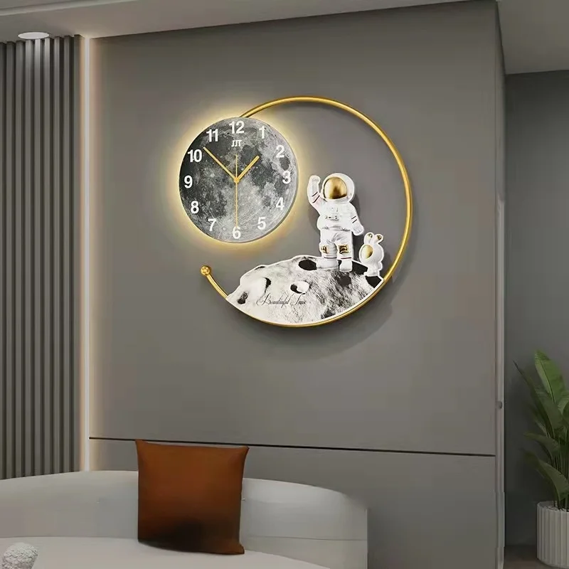 Nordic modern lighting astronaut round clock creative fashion living room wall clock home decoration mute wall clock