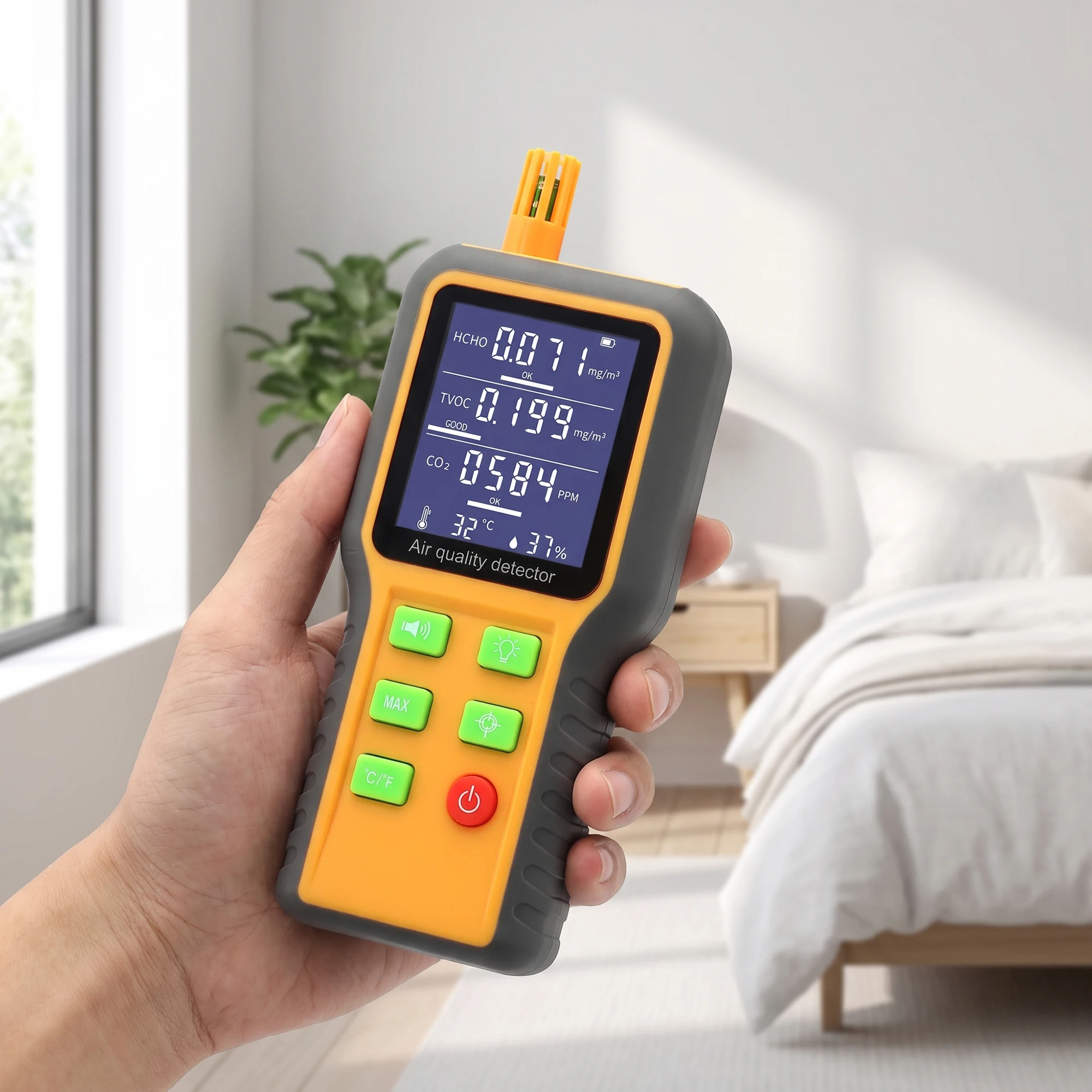 Hot Cake Air Quality Monitor CO2 Monitor Formaldehyde Detector TVOC/Temp./Humidity Indoor With Buzzer Prompt,Backlit Screen