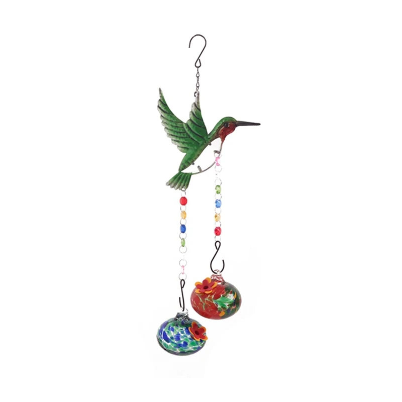 Charming Wind Chimes Hanging Bird Feeder with Flower Shape Feeding Ports B