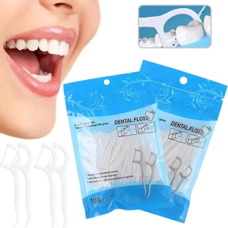 

100-600Pcs Floss Family Pack Ultra-Fine Toothpick Disposable Flat Floss Portable Portable Flossing Double Head Use