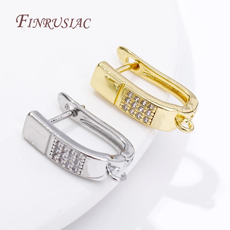 DIY Earring Making Material 18K Gold Plated Inlay Zircon Earwire Fasteners Basic Earring Hook Clasp Accessories