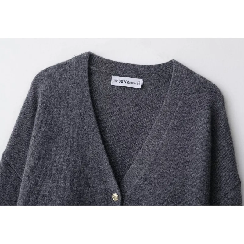 HipSeam, chaqueta de lana para mujer con botón dorado, tejido con cuello en V, manga larga, bolsillo, abrigos para mujer, chaquetas femeninas simples elásticas informales