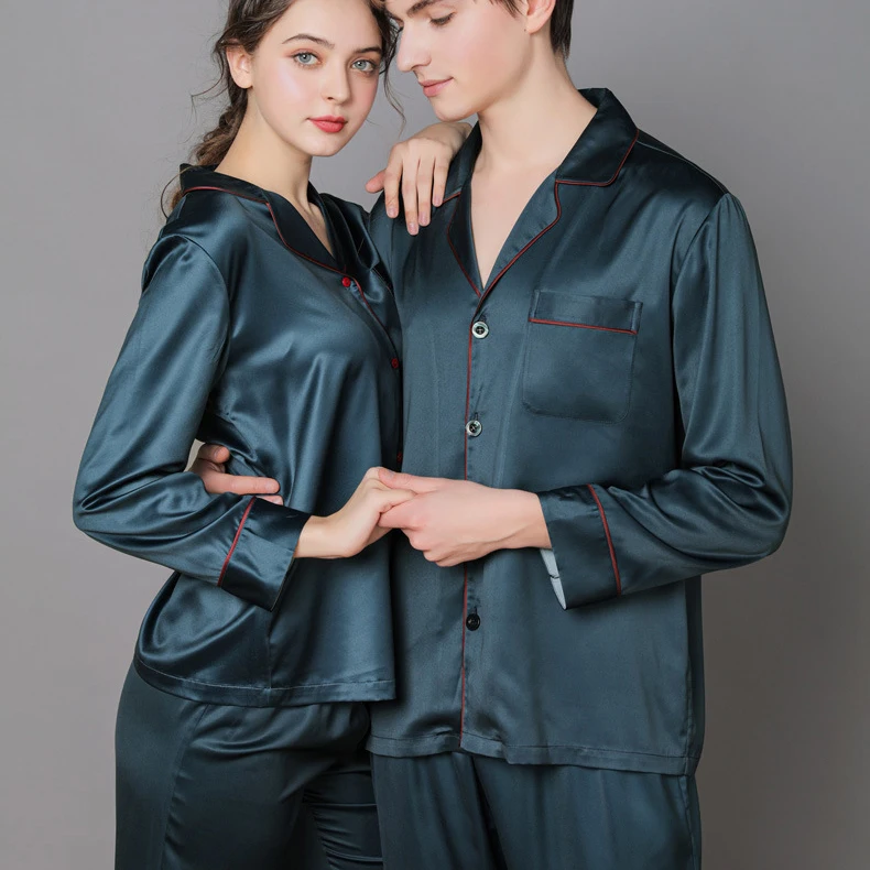 PLUS SIZE Couple Pajamas Set Spring Autumn Sleepwear Long Sleeve Trouser Suit Pyjama Fashion Loose Satin Home Wear Lounge Wear